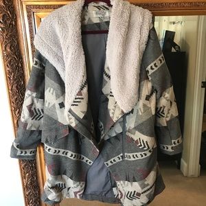 Oversized fuzzy pea coat with hood